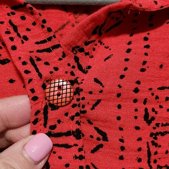 HABITAT CLOTHES TO LIVE IN Red Wearable Art To Wear Button Up Top XL Lagenlook - Picture 3 of 13